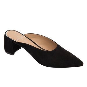 Paolo Mules Size 7 Black Pointed Toe Leather Suede Upper Block Heel